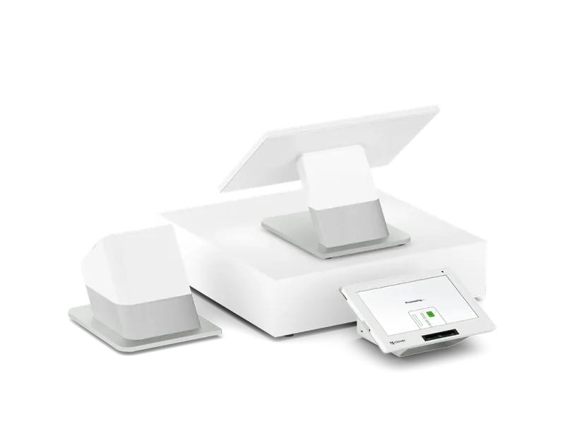 Clover Station Duo countertop POS with a staff screen and a customer-facing screen