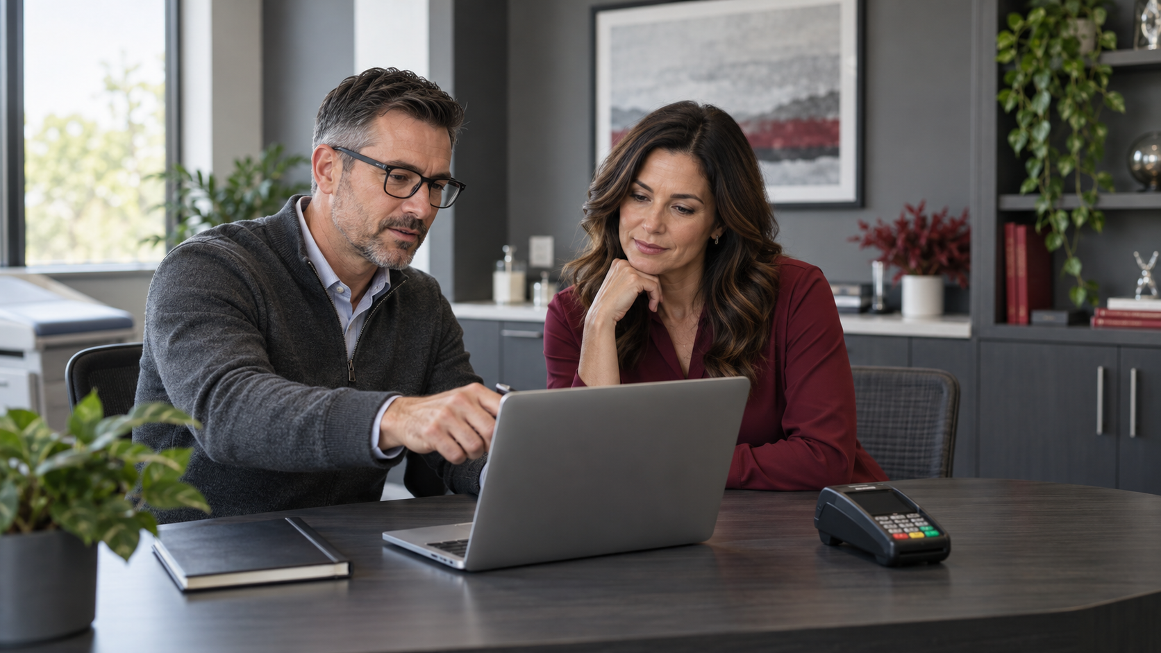 Fictional telehealth operations team mapping appointment, pharmacy and payment handoffs in a bright office.